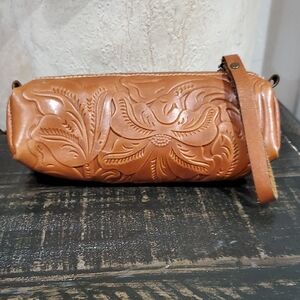 Patricia Nash Floral Embossed Brown Leather Wristlet